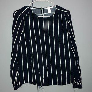 Long sleeve, black blouse with white and green stripes.  Size 6.  H&M